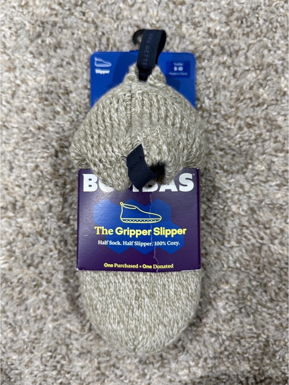 Bombas The Gripper Slipper Toddler 8-10 Beige NEW